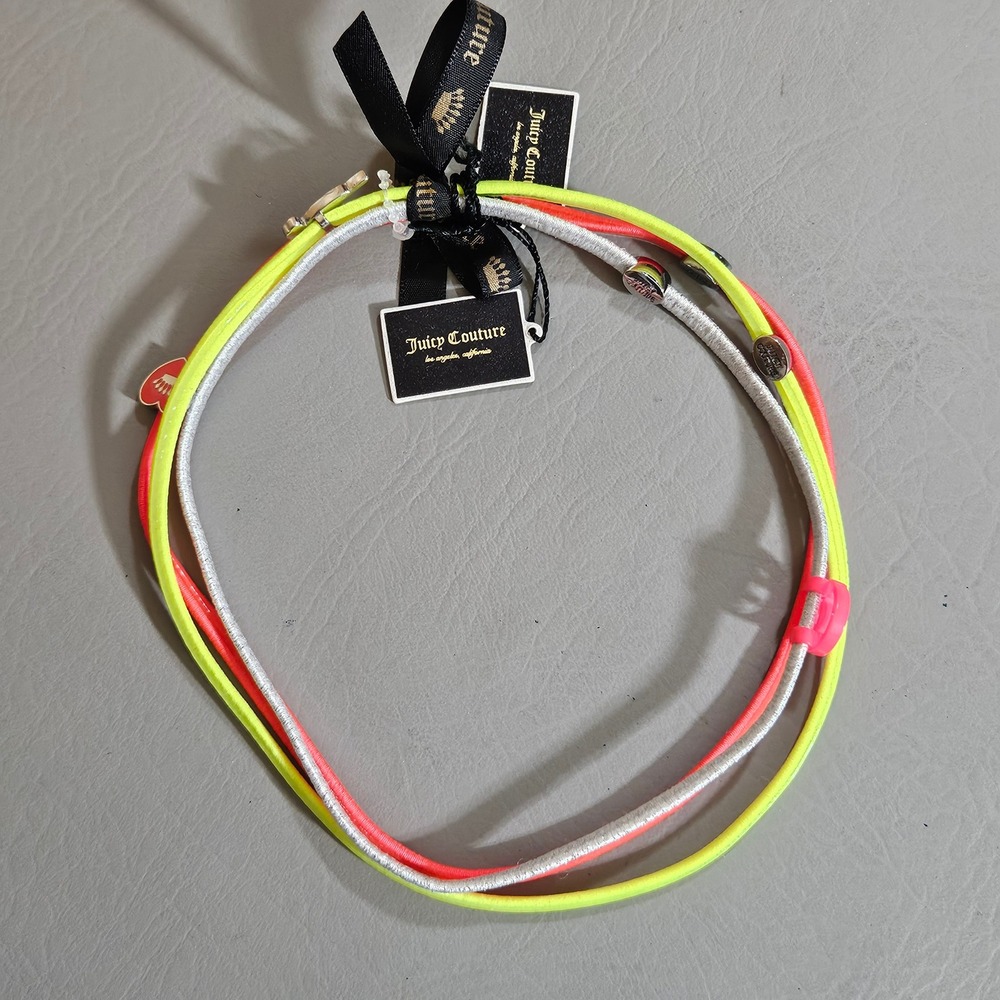Juicy Couture 3pc Charm Headband Set Neon Yellow Coral Silver